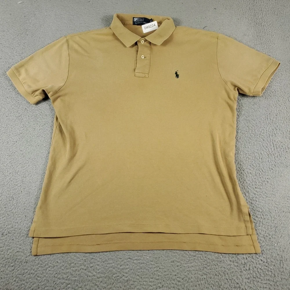 Ralph Lauren Polo Shirt Mens Medium Beige Pony Casual Short Sleeve *STAINED*